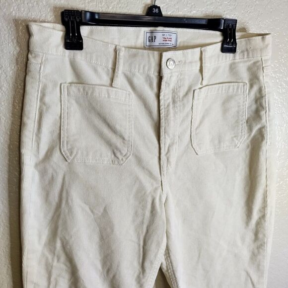Gap Pants Sz 12S Corduroy 70s Flare High Rise Stretch Casual Minimalist Ivory - Picture 3 of 11